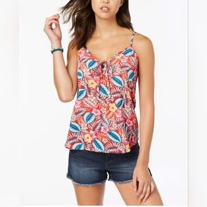 Hippie Rose Vibrant Multicolor Boho Floral Lace Up Camisole/Tank Top Size XL